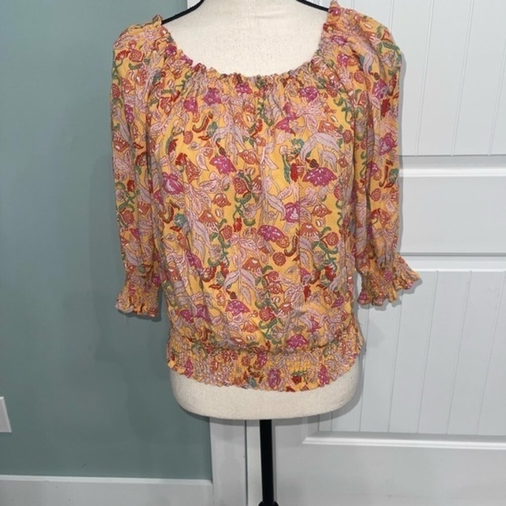 Cupcakes and Cashmere Multi Color Floral Print Off Shoulder Crop Top Size S
